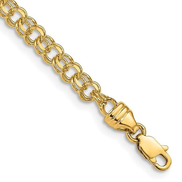14k Yellow Gold 7in 3.75mm Solid Double Link Charm Bracelet